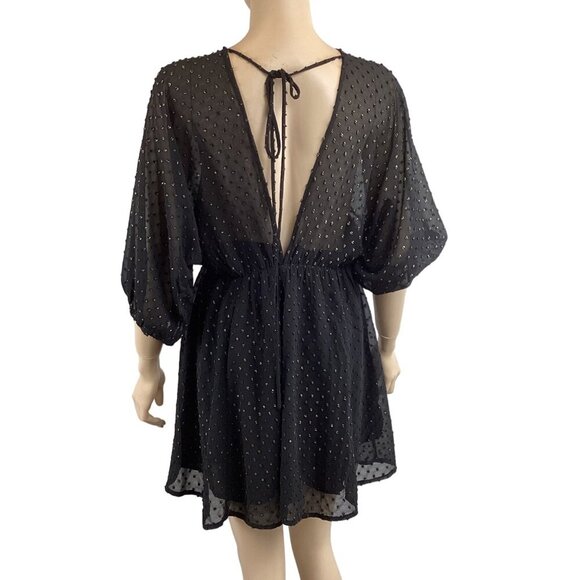 Buddy Love Black Dress Size Small V-Neck Dolman Puffy Sleeves Open‎ Back - Picture 8 of 8